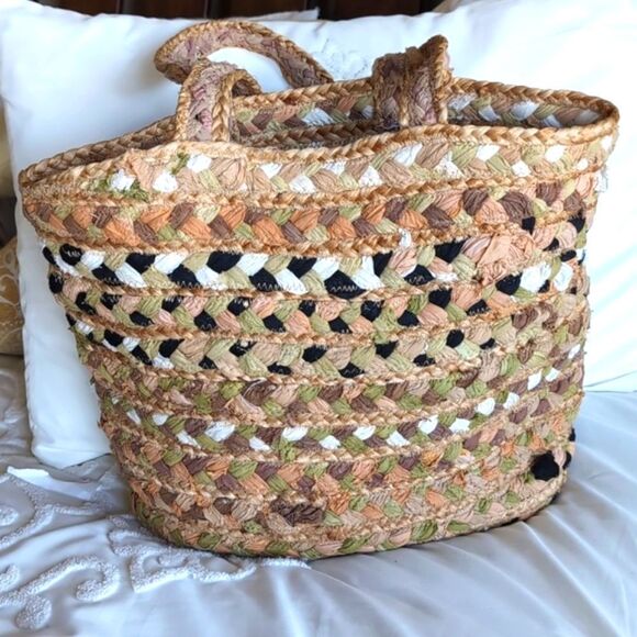 Magid BOHO Woven Jute and Cotton/ Shoulder Tote NWOT - Picture 2 of 15